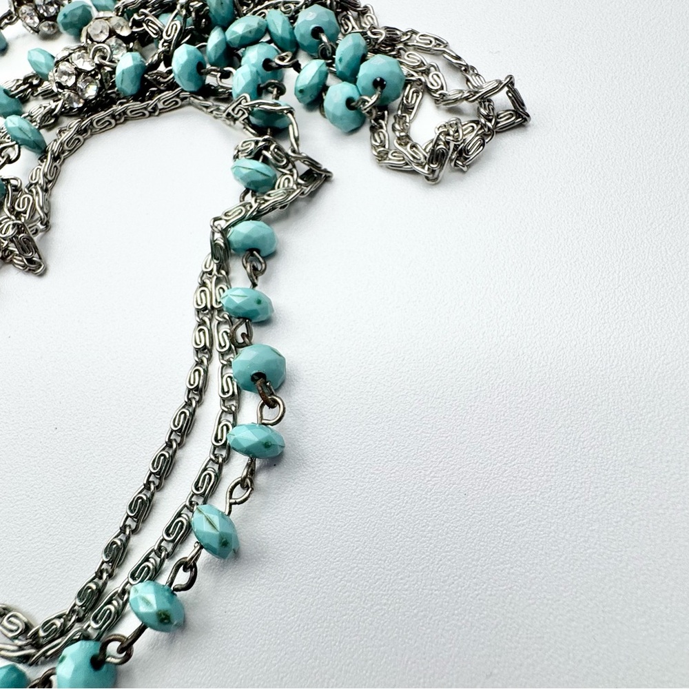 Turquoise Multi-strand Boho Necklace Silver Toned Chains 28” - Picture 9 of 11